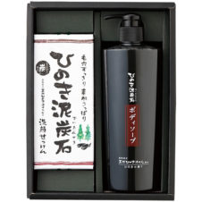 ひのき泥炭石 ボディソープセット/ボディソープ 400ml/洗顔せっけん すっきりタイプ 75g 3個