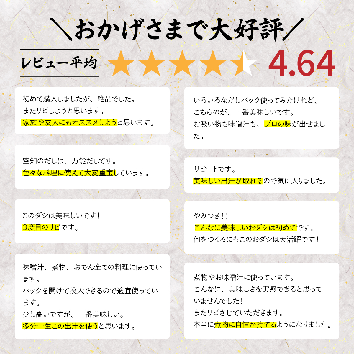 おかげさまで大好評レビュー平均4.64