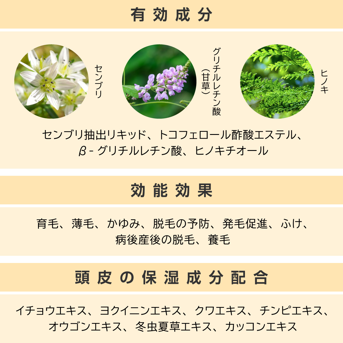 有効成分・効能効果・頭皮の保湿成分配合