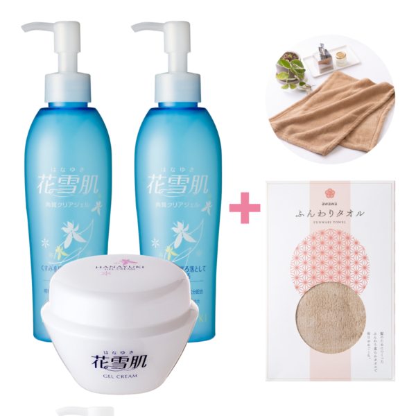 【BIG3】花雪肌角質クリアジェルplus×2本＋ジェルクリーム×1個＋awawaふんわりタオル
