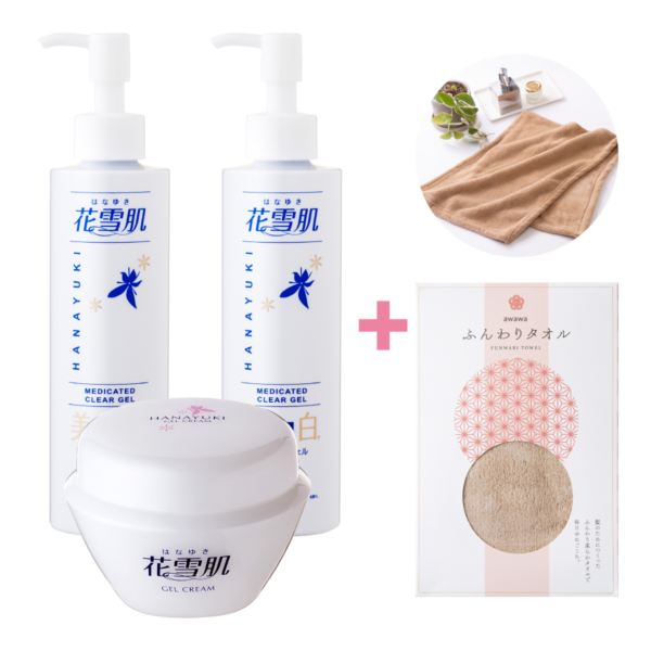 【BIG3】花雪肌ジェルクリーム×1個・美白クリアジェル×2本＋awawaふんわりタオル